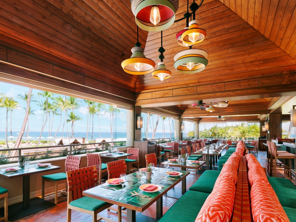 A semi-indoor patio at Olivine Restaurant