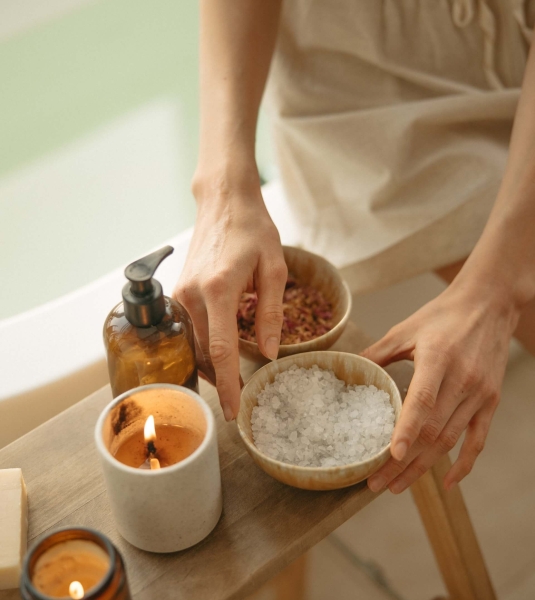 Lady holding bowl of salt