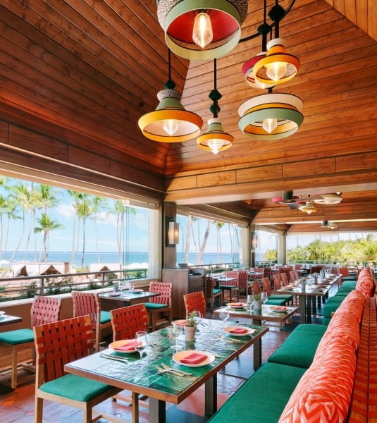 A semi-indoor patio at Olivine Restaurant